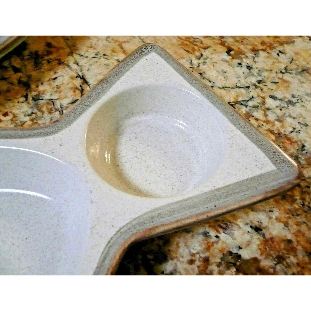 Rego Stoneware Set (s) of 4 Fish Shaped Seafood Server Plates Platters Speckled